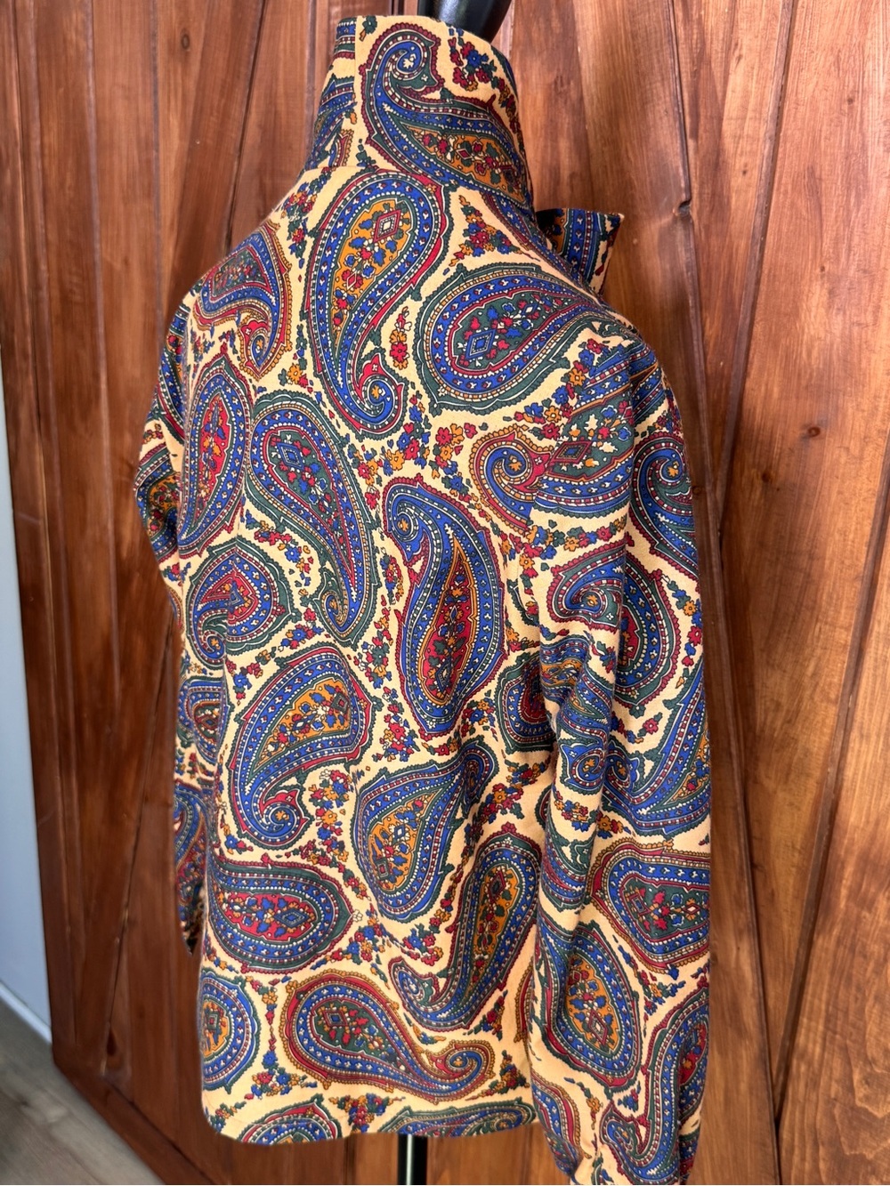 Vintage Paisley Tie-Neck Blouse by Vintage — Tan, Blue, Red - Picture 6 of 6